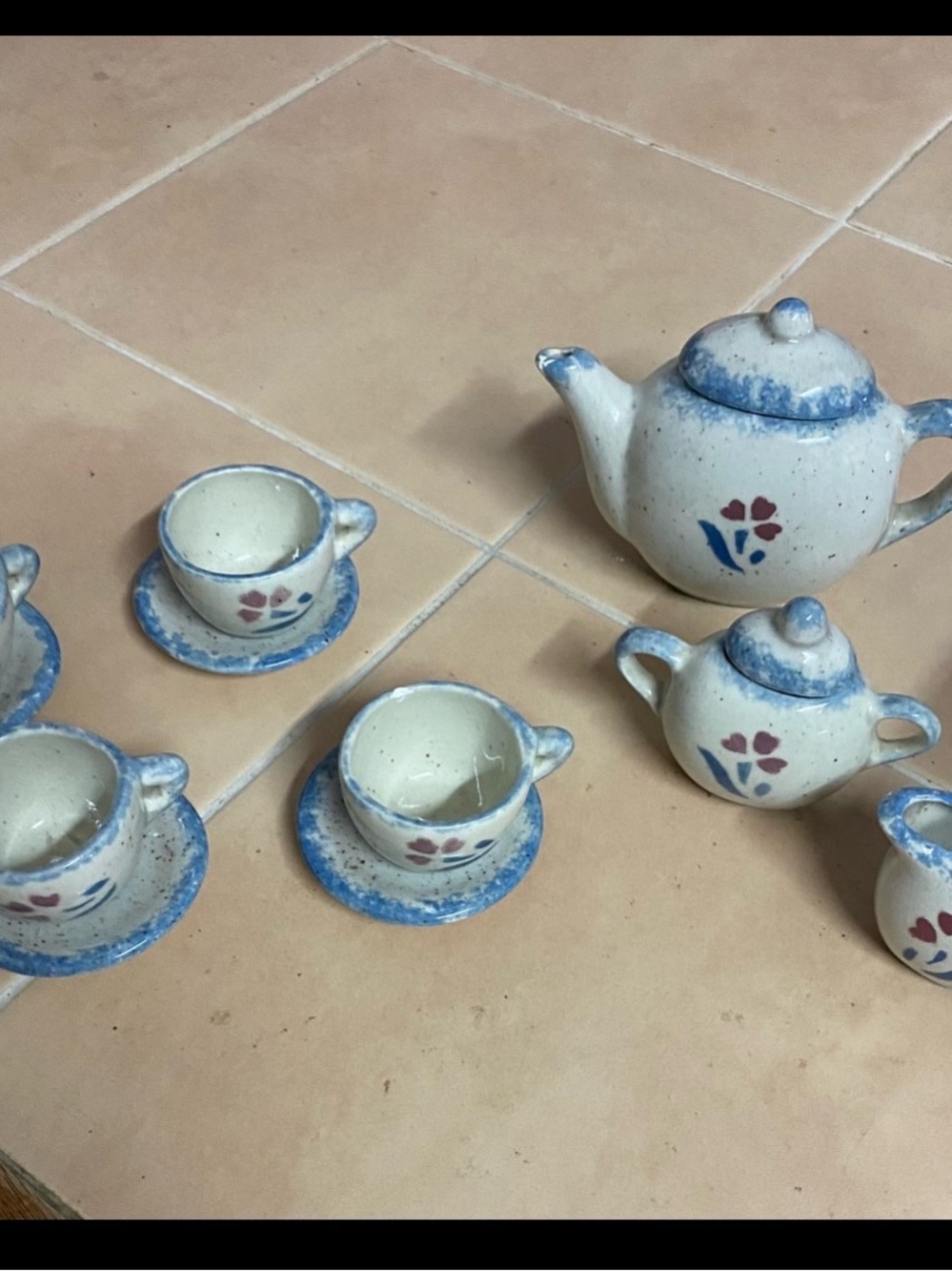 Blue & Cream Hand-Painted Ceramic Tea Set - Charming Floral Design